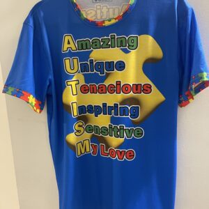 Vibrant blue with large yellow puzzle piece T-shirt